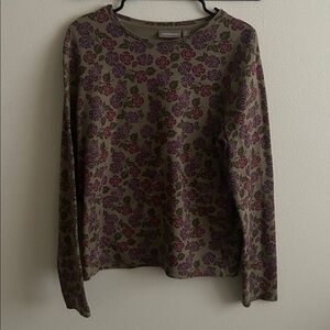 Women's XL Croft & Barrow Olive Green Floral Print - Purple, Pink, 100% Cotton.
